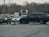 A vehicle accident occurs in Mississauga, Ontario, Canada, on December 4, 2024. (