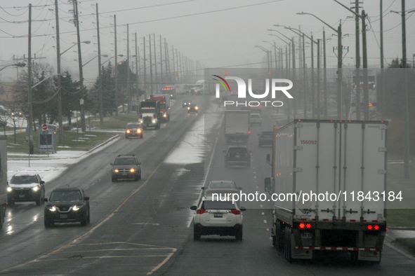 Vehicle traffic is in Mississauga, Ontario, Canada, on December 4, 2024. 