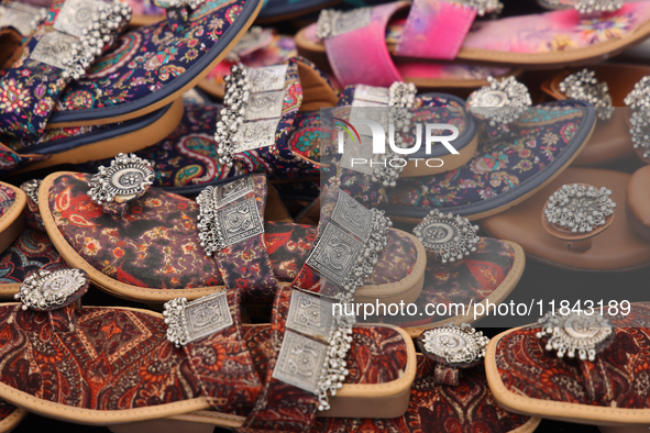 Traditional ladies' sandals from India are displayed at a shop in Woodbridge, Ontario, Canada, on September 7, 2024. 