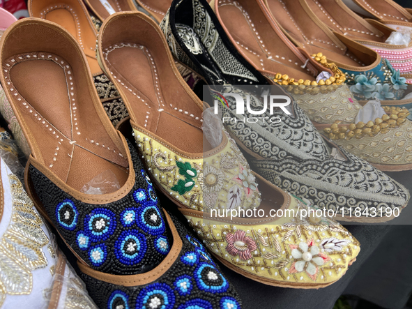 Traditional shoes from India are displayed at a shop in Woodbridge, Ontario, Canada, on September 7, 2024. 