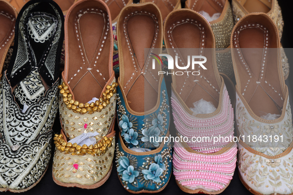 Traditional shoes from India are displayed at a shop in Woodbridge, Ontario, Canada, on September 7, 2024. 