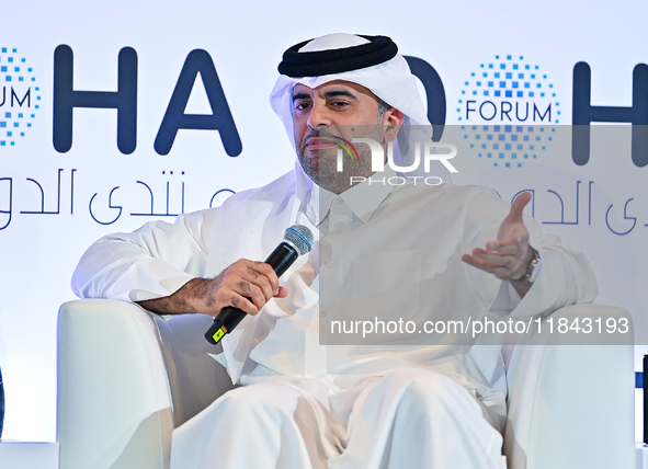 Badr Mohammed Al-Meer, Group Chief Executive Officer of Qatar Airways, speaks during the Doha Forum 2024 at Sheraton Grand Doha Resort & Con...