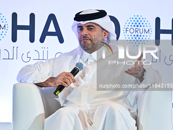 Badr Mohammed Al-Meer, Group Chief Executive Officer of Qatar Airways, speaks during the Doha Forum 2024 at Sheraton Grand Doha Resort & Con...