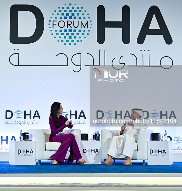 Badr Mohammed Al-Meer, Group Chief Executive Officer of Qatar Airways, answers questions during the Doha Forum 2024 at Sheraton Grand Doha R...