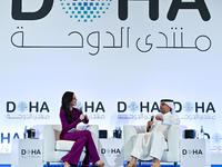 Badr Mohammed Al-Meer, Group Chief Executive Officer of Qatar Airways, answers questions during the Doha Forum 2024 at Sheraton Grand Doha R...