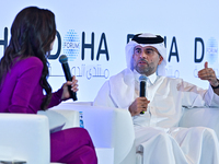 Badr Mohammed Al-Meer, Group Chief Executive Officer of Qatar Airways, answers questions during the Doha Forum 2024 at Sheraton Grand Doha R...