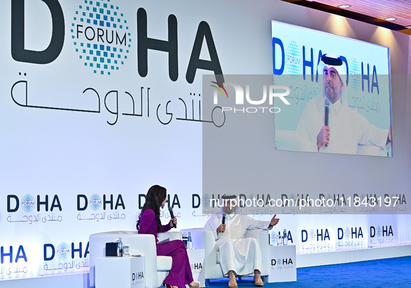 Badr Mohammed Al-Meer, Group Chief Executive Officer of Qatar Airways, answers questions during the Doha Forum 2024 at Sheraton Grand Doha R...