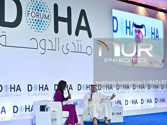 Badr Mohammed Al-Meer, Group Chief Executive Officer of Qatar Airways, answers questions during the Doha Forum 2024 at Sheraton Grand Doha R...