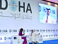 Badr Mohammed Al-Meer, Group Chief Executive Officer of Qatar Airways, answers questions during the Doha Forum 2024 at Sheraton Grand Doha R...