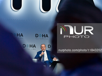 Russian Foreign Minister Sergei Lavrov speaks during the Doha Forum 2024 at Sheraton Grand Doha Resort & Convention Hotel ahead of the 22nd...