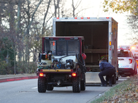 The Washington DC Fire Department battles a brush fire in Rock Creek Park, a National Park in Washington DC, on December 7, 2024. The fire b...