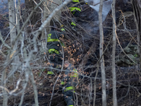 The Washington DC Fire Department battles a brush fire in Rock Creek Park, a National Park in Washington DC, on December 7, 2024. The fire b...