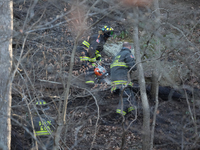 The Washington DC Fire Department battles a brush fire in Rock Creek Park, a National Park in Washington DC, on December 7, 2024. The fire b...