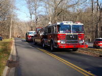 The Washington DC Fire Department battles a brush fire in Rock Creek Park, a National Park in Washington DC, on December 7, 2024. The fire b...