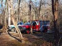 The Washington DC Fire Department battles a brush fire in Rock Creek Park, a National Park in Washington DC, on December 7, 2024. The fire b...