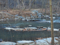 The Washington DC Fire Department battles a brush fire in Rock Creek Park, a National Park in Washington DC, on December 7, 2024. The fire b...