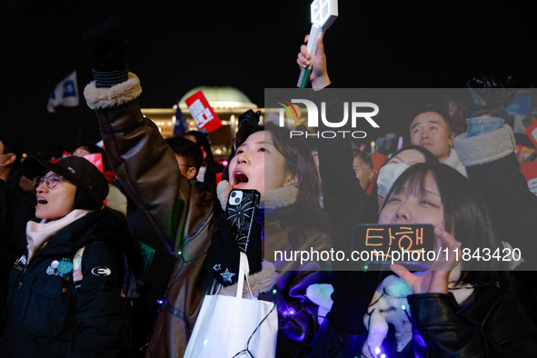 Nearly one million citizens gather in front of the National Assembly in Yeouido, Seoul, South Korea, on December 7, 2024, in support of impe...