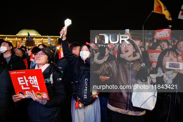 Nearly one million citizens gather in front of the National Assembly in Yeouido, Seoul, South Korea, on December 7, 2024, in support of impe...