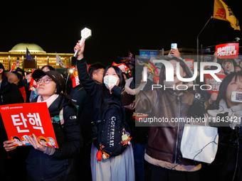 Nearly one million citizens gather in front of the National Assembly in Yeouido, Seoul, South Korea, on December 7, 2024, in support of impe...