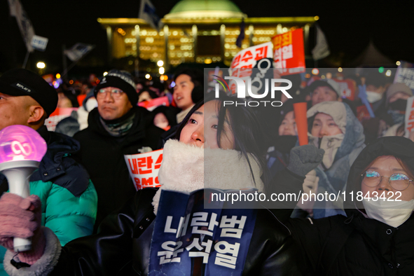 Nearly one million citizens gather in front of the National Assembly in Yeouido, Seoul, South Korea, on December 7, 2024, in support of impe...