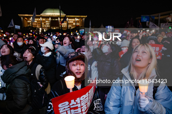 Nearly one million citizens gather in front of the National Assembly in Yeouido, Seoul, South Korea, on December 7, 2024, in support of impe...