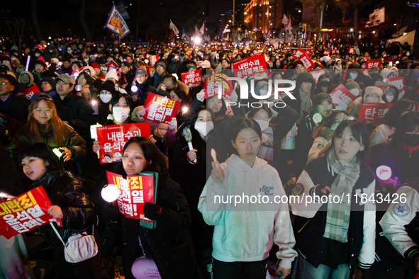 Nearly one million citizens gather in front of the National Assembly in Yeouido, Seoul, South Korea, on December 7, 2024, in support of impe...