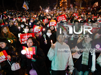 Nearly one million citizens gather in front of the National Assembly in Yeouido, Seoul, South Korea, on December 7, 2024, in support of impe...