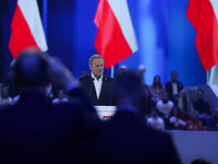 Polish Prime Minister Donald Tusk attends the Civic Coalition convention at PreZero Arena Gliwice in Gliwice, Poland, on December 7, 2024. T...