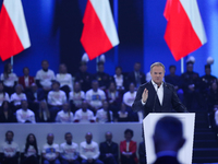 Polish Prime Minister Donald Tusk attends the Civic Coalition convention at PreZero Arena Gliwice in Gliwice, Poland, on December 7, 2024. T...