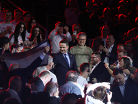 In Gliwice, Poland, on December 7, 2024, Polish presidential candidate and mayor of Warsaw, Rafal Trzaskowski, attends the Civic Coalition C...