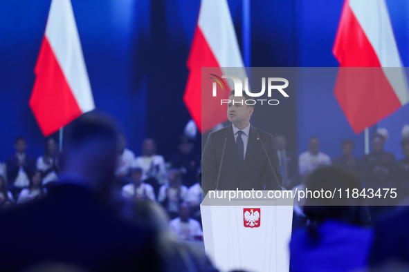 In Gliwice, Poland, on December 7, 2024, Polish presidential candidate and mayor of Warsaw, Rafal Trzaskowski, attends the Civic Coalition C...