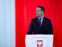 In Gliwice, Poland, on December 7, 2024, Polish presidential candidate and mayor of Warsaw, Rafal Trzaskowski, attends the Civic Coalition C...