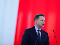 In Gliwice, Poland, on December 7, 2024, Polish presidential candidate and mayor of Warsaw, Rafal Trzaskowski, attends the Civic Coalition C...