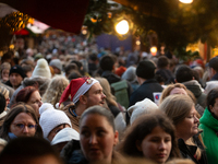 The Cologne Dom Christmas Market in Cologne, Germany, is completely packed with visitors on December 7, 2024. (