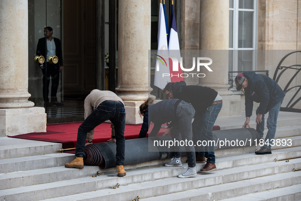 The Elysee Palace undergoes preparations for the official visits of Donald Trump and Volodymyr Zelensky in Paris, France, on December 7, 202...