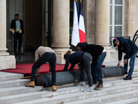 The Elysee Palace undergoes preparations for the official visits of Donald Trump and Volodymyr Zelensky in Paris, France, on December 7, 202...