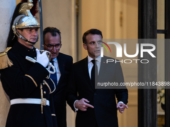 On the sidelines of the grand reopening ceremony of the Notre Dame Cathedral in Paris, France, on December 7, 2024, French President Emmanue...