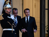 On the sidelines of the grand reopening ceremony of the Notre Dame Cathedral in Paris, France, on December 7, 2024, French President Emmanue...