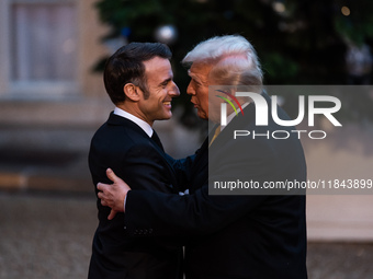 On the sidelines of the grand reopening ceremony of the Notre Dame Cathedral in Paris, France, on December 7, 2024, French President Emmanue...