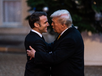 On the sidelines of the grand reopening ceremony of the Notre Dame Cathedral in Paris, France, on December 7, 2024, French President Emmanue...