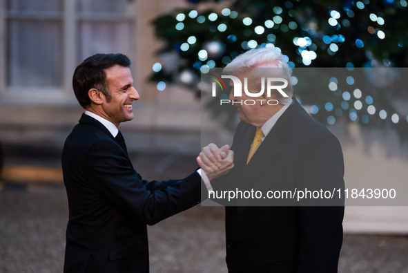 On the sidelines of the grand reopening ceremony of the Notre Dame Cathedral in Paris, France, on December 7, 2024, French President Emmanue...