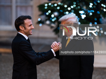 On the sidelines of the grand reopening ceremony of the Notre Dame Cathedral in Paris, France, on December 7, 2024, French President Emmanue...