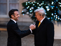 On the sidelines of the grand reopening ceremony of the Notre Dame Cathedral in Paris, France, on December 7, 2024, French President Emmanue...