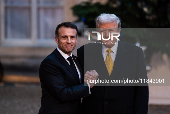 On the sidelines of the grand reopening ceremony of the Notre Dame Cathedral in Paris, France, on December 7, 2024, French President Emmanue...