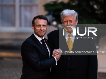 On the sidelines of the grand reopening ceremony of the Notre Dame Cathedral in Paris, France, on December 7, 2024, French President Emmanue...