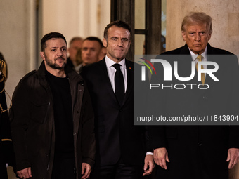 On the sidelines of the grand reopening ceremony of the Notre Dame Cathedral in Paris, France, on December 7, 2024, French President Emmanue...