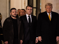 On the sidelines of the grand reopening ceremony of the Notre Dame Cathedral in Paris, France, on December 7, 2024, French President Emmanue...