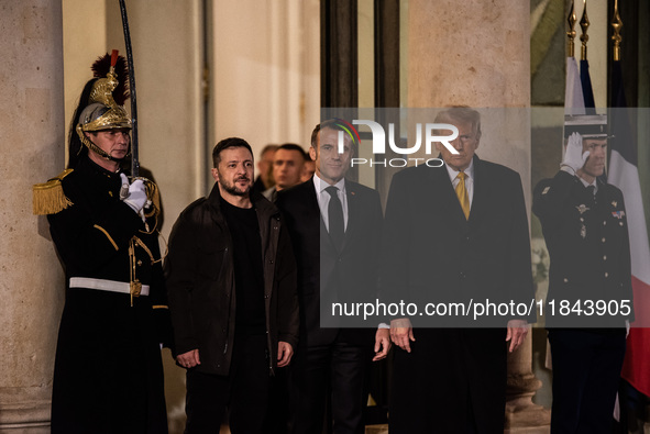 On the sidelines of the grand reopening ceremony of the Notre Dame Cathedral in Paris, France, on December 7, 2024, French President Emmanue...