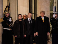 On the sidelines of the grand reopening ceremony of the Notre Dame Cathedral in Paris, France, on December 7, 2024, French President Emmanue...