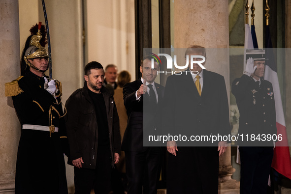 On the sidelines of the grand reopening ceremony of the Notre Dame Cathedral in Paris, France, on December 7, 2024, French President Emmanue...